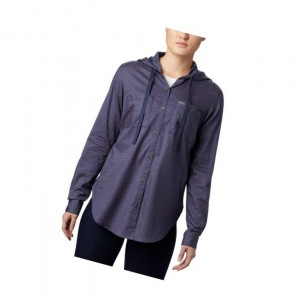 Columbia Anytime Stretch Hooded Long Sleeve Gömlek Kadın Lacivert | 48253-NCZU