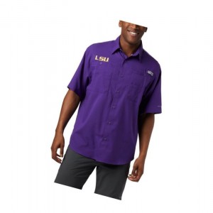 Columbia Collegiate PFG Tamiami Short Sleeve - LSU Gömlek Erkek Mor | 52186-ABZY