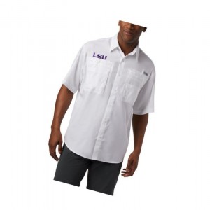 Columbia Collegiate PFG Tamiami Short Sleeve - LSU Gömlek Erkek Beyaz | 06791-DARL