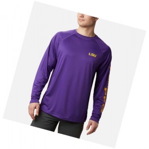 Columbia Collegiate PFG Terminal Tackle Long Sleeve - LSU Sweatshirt Erkek Mor Sarı | 97453-OBPY