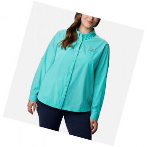 Columbia Coral Point Long Sleeve Woven Plus Size Gömlek Kadın Mavi | 73928-XGMI