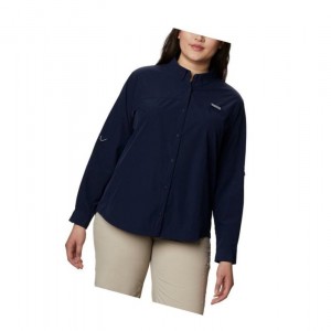 Columbia Coral Point Long Sleeve Woven Plus Size Gömlek Kadın Lacivert | 36147-PBLV