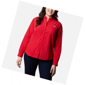 Columbia Coral Point Long Sleeve Woven Plus Size Gömlek Kadın Kırmızı | 30962-GMZC