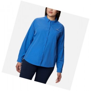 Columbia Coral Point Long Sleeve Woven Plus Size Gömlek Kadın Mavi | 91745-GBPK