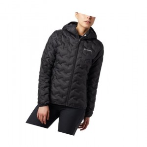 Columbia Delta Ridge Down Hooded Mont Kadın Siyah | 92578-YKHQ