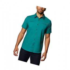 Columbia Fish Lake Stretch Short Sleeve Gömlek Erkek Koyu Yeşil | 45961-LDQR