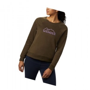 Columbia Hart Mountain Long Sleeve Graphic Crew Sweatshirt Kadın Zeytin Yeşili | 42086-MWIZ