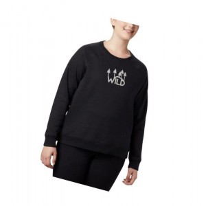 Columbia Hart Mountain Long Sleeve Graphic Crew Plus Size Sweatshirt Kadın Siyah | 34952-AREW