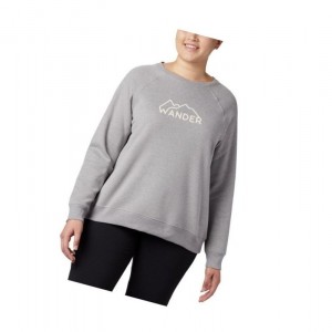 Columbia Hart Mountain Long Sleeve Graphic Crew Plus Size Sweatshirt Kadın Gri | 28463-DGTF