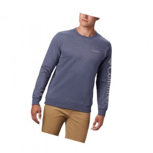 Columbia Logo Fleece Crew Big Sweatshirt Erkek Koyu Mavi Gri | 89120-MCBZ