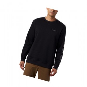 Columbia Logo Fleece Crew Sweatshirt Erkek Siyah Gri | 43071-KQFO