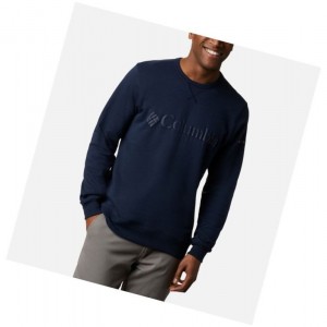 Columbia Logo Fleece Crew Sweatshirt Erkek Lacivert | 20598-HCKW