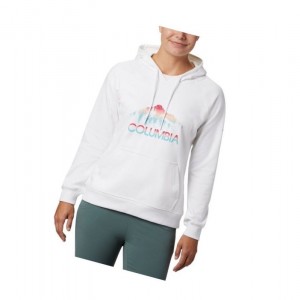 Columbia Logo French Terry Kapşonlu Kadın Beyaz | 29705-PFZE