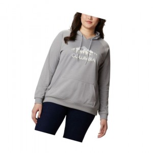 Columbia Logo French Terry Plus Size Kapşonlu Kadın Gri | 05697-GKCJ