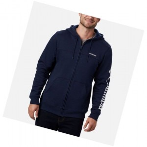 Columbia Logo Full Zip Fleece Kapşonlu Erkek Lacivert Beyaz | 10258-YBEP