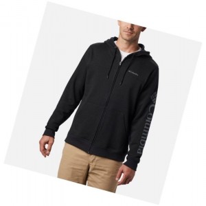Columbia Logo Full Zip Fleece Kapşonlu Erkek Siyah Gri | 09326-RLSV