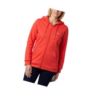 Columbia Logo Full Zip Kapşonlu Kadın Kırmızı | 56013-HAZB
