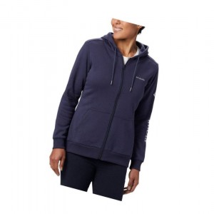 Columbia Logo Full Zip Kapşonlu Kadın Lacivert | 70198-INOV