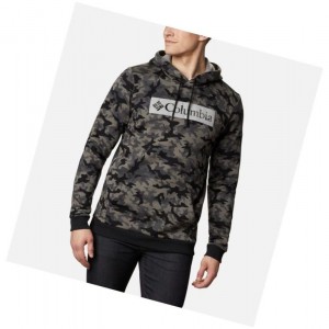 Columbia Logo Printed Kapşonlu Erkek Siyah Camo | 15397-LVNM