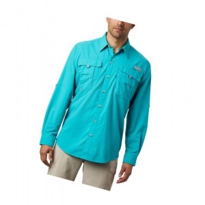 Columbia PFG Bahama II Long Sleeve Big Gömlek Erkek Açık Turkuaz | 54730-ZMBW