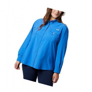Columbia PFG Bahama Long Sleeve Plus Size Gömlek Kadın Mavi | 91804-XVPQ