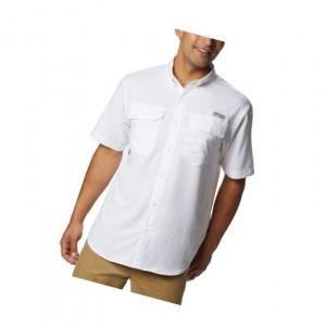 Columbia PFG Blood and Guts III Short Sleeve Woven Gömlek Erkek Beyaz | 18239-KNFV