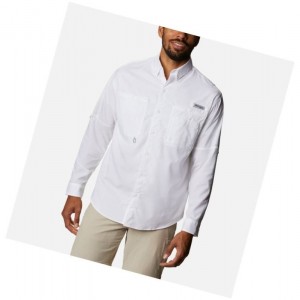 Columbia PFG Crystal Springs Long Sleeve Gömlek Erkek Beyaz | 61320-MHJQ