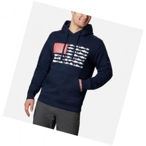 Columbia PFG Fish Flag Kapşonlu Erkek Lacivert Beyaz | 98605-BGJS