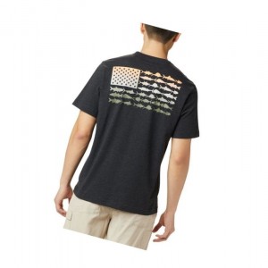 Columbia PFG Fish Flag Pocket Tişört Erkek Siyah | 34908-AORY