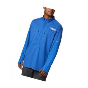 Columbia PFG Force XII Zero Long Sleeve Hybrid Gömlek Erkek Mavi | 95407-VUKM