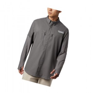 Columbia PFG Force XII Zero Long Sleeve Hybrid Gömlek Erkek Gri | 01796-YJSP