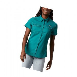 Columbia PFG Lo Drag Short Sleeve Gömlek Kadın Açık Yeşil | 06234-JFPC