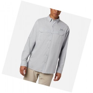 Columbia PFG Low Drag Offshore Long Sleeve Gömlek Erkek Gri Beyaz | 51327-VXJT