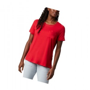 Columbia PFG Slack Water Knit Pocket Tişört Kadın Kırmızı | 16487-SZWQ
