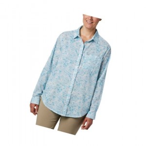 Columbia PFG Sun Drifter II Long Sleeve Gömlek Kadın Mavi | 75134-KANY