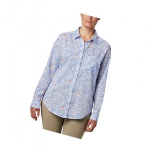 Columbia PFG Sun Drifter II Long Sleeve Gömlek Kadın Mavi | 34016-SAXG