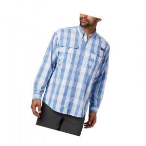 Columbia PFG Super Bahama Long Sleeve Gömlek Erkek Mavi Renkli | 98367-EMVU