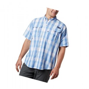 Columbia PFG Super Bahama Short Sleeve Gömlek Erkek Mavi Renkli | 46205-FUOJ