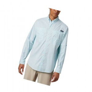 Columbia PFG Super Tamiami Long Sleeve Gömlek Erkek Açık Turkuaz | 20463-YZQN