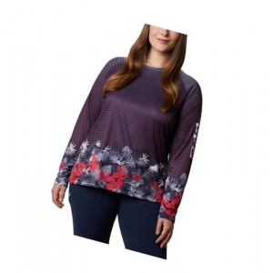 Columbia PFG Super Tidal II Long Sleeve Plus Size Sweatshirt Kadın Lacivert | 83502-ZAFX