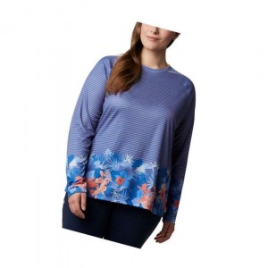 Columbia PFG Super Tidal II Long Sleeve Plus Size Sweatshirt Kadın Mavi | 75296-BYPQ