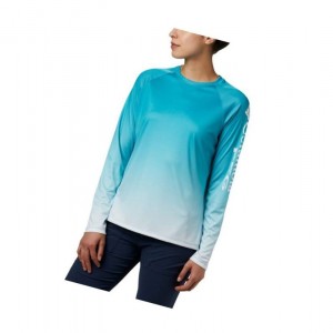 Columbia PFG Super Tidal Long Sleeve Sweatshirt Kadın Mavi | 62348-FOSX