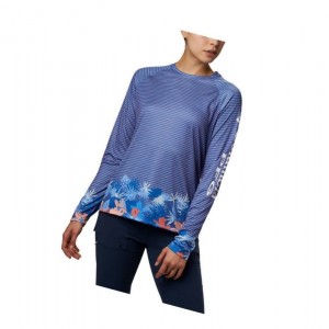 Columbia PFG Super Tidal Long Sleeve Sweatshirt Kadın Mavi | 46138-FNXU