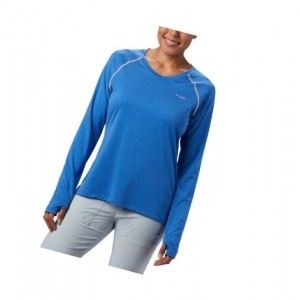 Columbia PFG Tamiami Heather Knit Long Sleeve Sweatshirt Kadın Mavi Açık Mercan | 52197-EURI