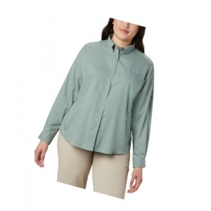 Columbia PFG Tamiami II Long Sleeve Plus Size Gömlek Kadın Açık Yeşil | 08392-TFKE