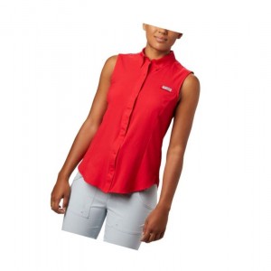 Columbia PFG Tamiami Sleeveless Gömlek Kadın Kırmızı | 01523-VDNA