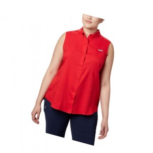 Columbia PFG Tamiami Sleeveless Plus Size Gömlek Kadın Kırmızı | 34815-DGHK