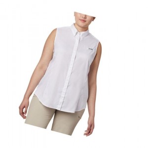 Columbia PFG Tamiami Sleeveless Plus Size Gömlek Kadın Beyaz | 07413-WTVC