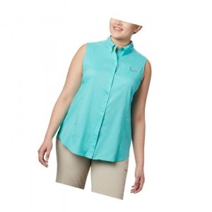 Columbia PFG Tamiami Sleeveless Plus Size Gömlek Kadın Mavi | 89730-DUVR