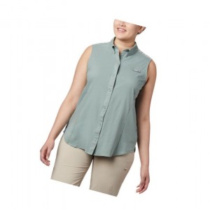 Columbia PFG Tamiami Sleeveless Plus Size Gömlek Kadın Açık Yeşil | 86590-ZCDN